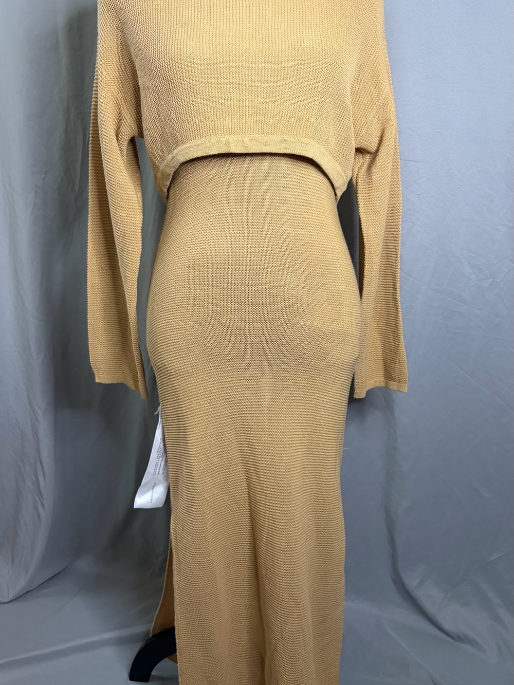BCBGMaxAzria Camel Knit Midi Dress with Long Sleeves - Picture 3 of 11